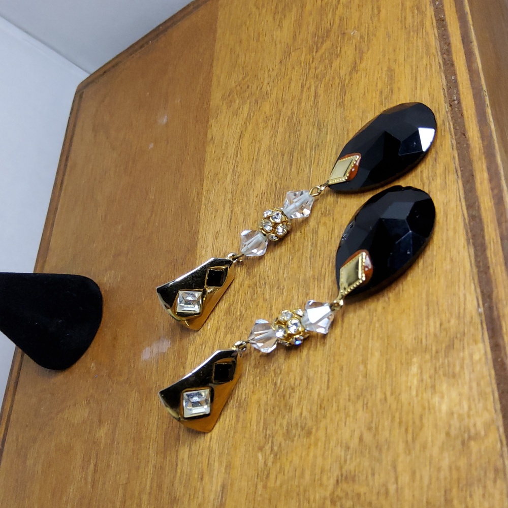 Black & Gold Rhinestone Drop Earrings.